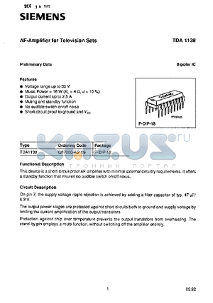 Q67000-A5109 datasheet - AF-AMPLIFIER FOR TELEVISION SETS