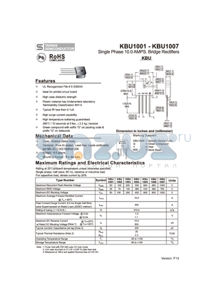 KBU1004 datasheet - Single Phase 10.0 AMPS. Bridge Rectifiers