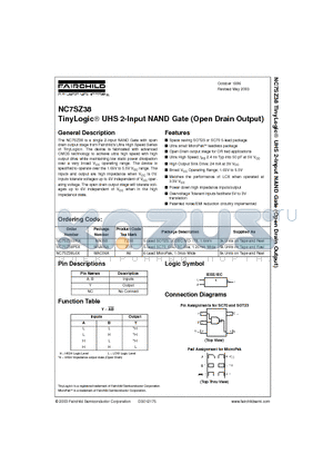 NC7SZ38P5X datasheet - TinyLogic UHS 2-Input NAND Gate (Open Drain Output)