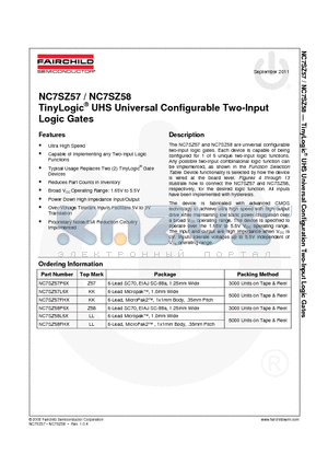 NC7SZ57FHX_11 datasheet - TinyLogic^ UHS Universal Configurable Two-Input Logic Gates