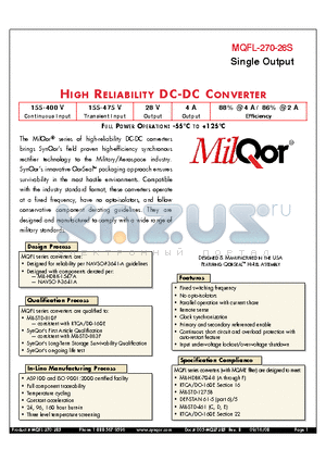 MQFL-270-28S-Y-ES datasheet - HIGH RELIABILITY DC-DC CONVERTER