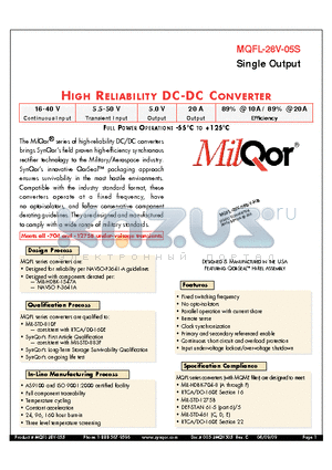 MQFL-28V-05S-Y-ES datasheet - HIGH RELIABILITY DC-DC CONVERTER