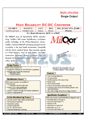 MQFL-270-3R3S datasheet - HIGH RELIABILITY DC-DC CONVERTER