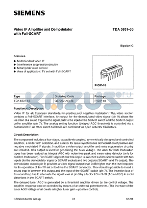 Q67000-A5136 datasheet - Video IF Amplifier and Demodulator with Full-SCART