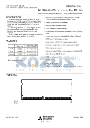 MH8S64BBKG-10L datasheet - 536870912-BIT (8388608 - WORD BY 64-BIT)SynchronousDRAM