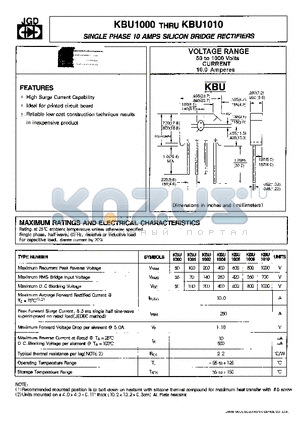 KBU1006 datasheet - SINGLE PHASE 10 AMPS. SILICON BRIDGE RECTIFIERS