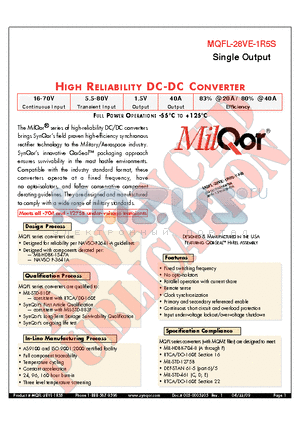 MQFL-28VE-1R5S-Y-ES datasheet - HIGH RELIABILITY DC-DC CONVERTER