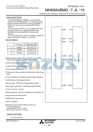 MH8S64BMG-7 datasheet - 536870912-BIT (8388608 - WORD BY 64-BIT)SynchronousDRAM