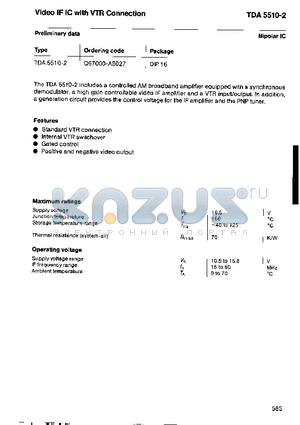 Q67000-A8027 datasheet - Video IF IC with VTR Connection