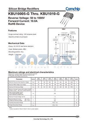 KBU1008-G datasheet - Silicon Bridge Rectifiers