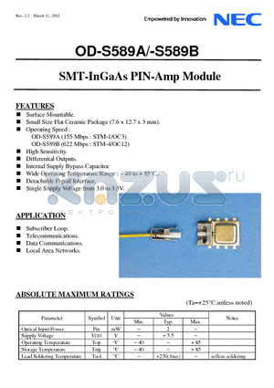 OD-S589 datasheet - SMT-InGaAs PIN-Amp Module
