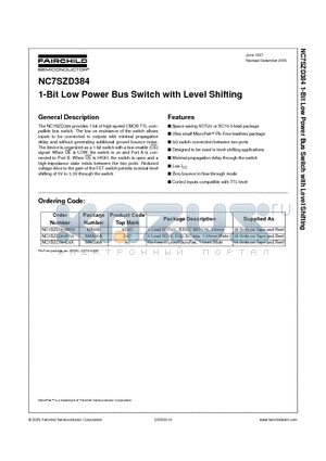 NC7SZD384P5X datasheet - 1-Bit Low Power Bus Switch with Level Shifting