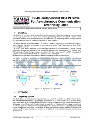 ISL40 datasheet - Independent DC-LIN Slave For Asynchronous Communication Over Noisy Lines