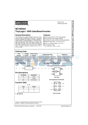 NC7SZU04P5X datasheet - TinyLogic UHS Unbuffered Inverter