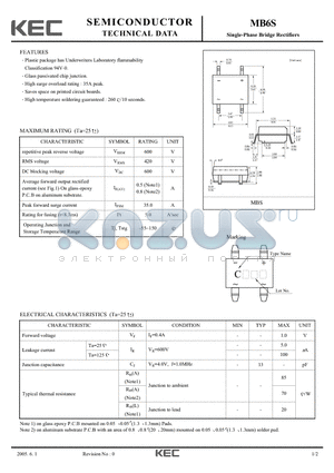 MB6S datasheet - Single-Phase Bridge Rectifiers