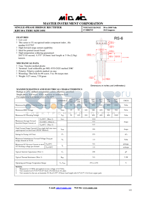 KBU10A datasheet - SINGLE-PHASE BRIDGE RECTIFIER