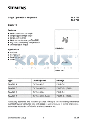 Q67000-A524 datasheet - Single Operational Amplifiers