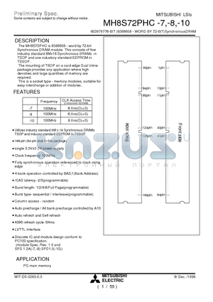 MH8S72PHC-7 datasheet - 603979776-BIT (8388608 - WORD BY 72-BIT)SynchronousDRAM