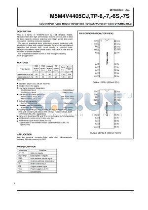 M5M4V4405CTP-7S datasheet - EDO (HYPER PAGE MODE) 4194304-BIT(1048576-WORD BY 4-BIT) DYNAMIC RAM