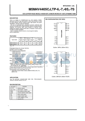 M5M4V4405CJ datasheet - EDO (HYPER PAGE MODE) 4194304-BIT(1048576-WORD BY 4-BIT) DYNAMIC RAM