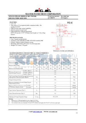 KBU10K datasheet - SINGLE-PHASE BRIDGE RECTIFIER