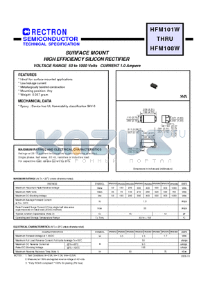 HFM105W datasheet - SURFACE MOUNT HIGH EFFICIENCY SILICON RECTIFIER VOLTAGE RANGE 50 to 1000 Volts CURRENT 1.0 Ampere