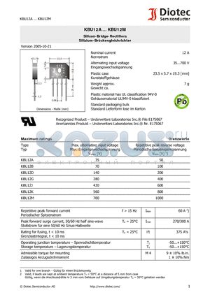 KBU12A datasheet - Silicon-Bridge-Rectifiers