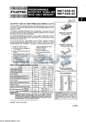 MB71A38-25 datasheet - PROGRAMMABLE SCHOTTKY 16384-BIT READ ONLY MEMORY