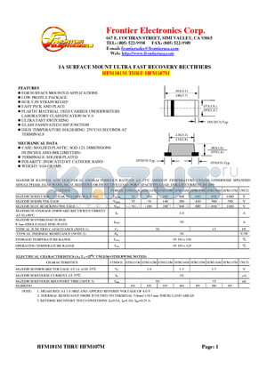 HFM106M datasheet - 1A SURFACE MOUNT ULTRA FAST RECOVERY RECTIFIERS