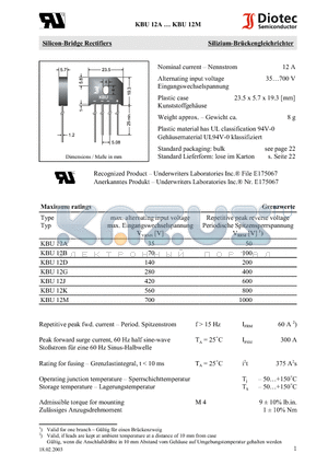 KBU12J datasheet - Silicon-Bridge Rectifiers