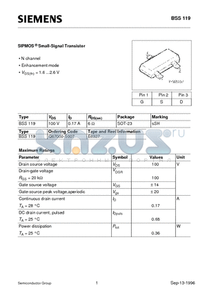 Q67000-S007 datasheet - SIPMOS Small-Signal Transistor (N channel Enhancement mode)