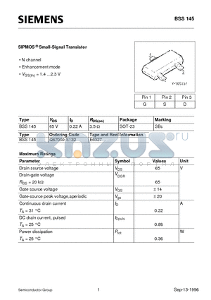 Q67000-S132 datasheet - SIPMOS Small-Signal Transistor (N channel Enhancement mode)