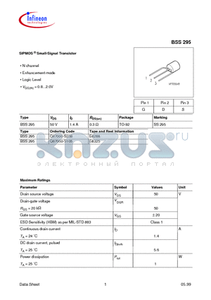 Q67000-S238 datasheet - SIPMOS Small-Signal Transistor