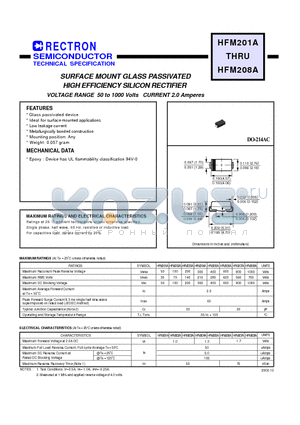 HFM202A datasheet - SURFACE MOUNT GLASS PASSIVATED HIGH EFFICIENCY SILICON RECTIFIER VOLTAGE RANGE 50 to 1000 Volts CURRENT 2.0 Amperes