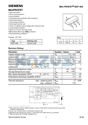 Q67000-S266 datasheet - MiniPROFET (High-side switch Short-circuit protection Input protection Overtemperature protection with hysteresis)