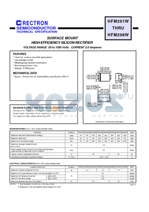 HFM203W datasheet - SURFACE MOUNT HIGH EFFICIENCY SILICON RECTIFIER VOLTAGE RANGE 50 to 1000 Volts CURRENT 2.0 Amperes
