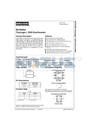 NC7WZ04 datasheet - TinyLogic UHS Dual Inverter