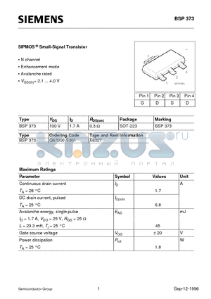 Q67000-S301 datasheet - SIPMOS Small-Signal Transistor (N channel Enhancement mode Avalanche rated)