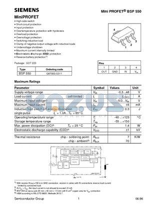 Q67000-S311 datasheet - MiniPROFET (High-side switch Short-circuit protection Input protection Overtemperature protection with hysteresis)