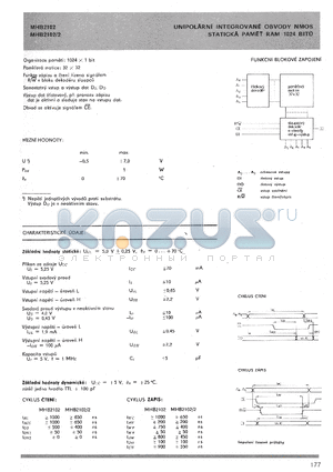 MHB2102 datasheet - UNIPOLARNI INTEGROVANE OBVODY NMOS STATICKA PAMET RAM 1024 BITO