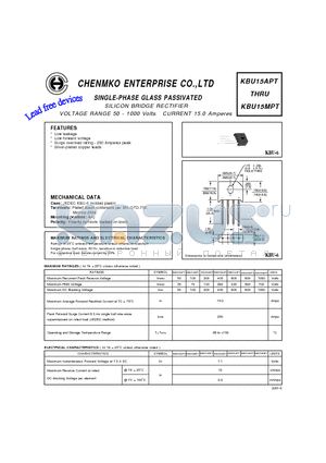 KBU15BPT datasheet - SILICON BRIDGE RECTIFIER