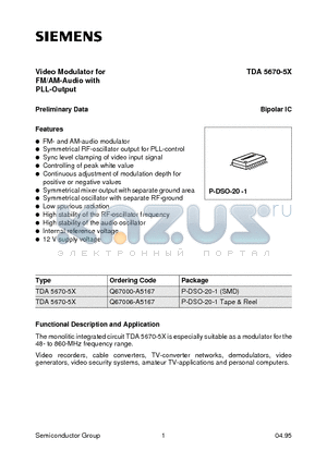 Q67006-A5167 datasheet - Video Modulator for FM/AM-Audio with PLL-Output