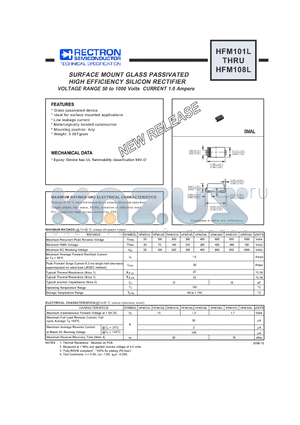 HFM107L datasheet - SURFACE MOUNT GLASS PASSIVATED HIGH EFFICIENCY SILICON RECTIFIER VOLTAGE RANGE 50 to 1000 Volts CURRENT 1.0 Ampere