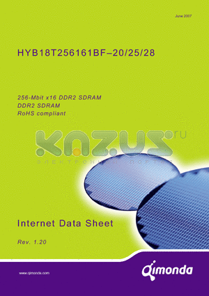 HYB18T256161BF-20 datasheet - 256-Mbit x16 DDR2 SDRAM