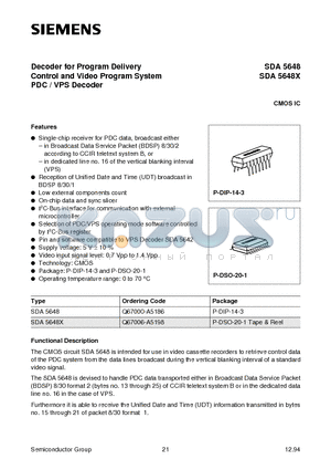 Q67006-A5198 datasheet - Decoder for Program Delivery Control and Video Program System PDC / VPS Decoder