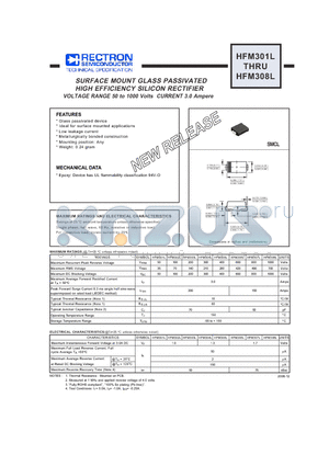 HFM304L datasheet - SURFACE MOUNT GLASS PASSIVATED HIGH EFFICIENCY SILICON RECTIFIER VOLTAGE RANGE 50 to 1000 Volts CURRENT 3.0 Ampere