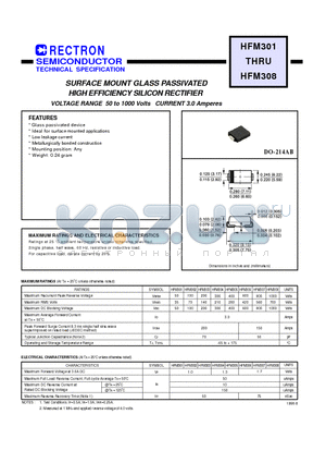 HFM306 datasheet - SURFACE MOUNT GLASS PASSIVATED HIGH EFFICIENCY SILICON RECTIFIER (VOLTAGE RANGE 50 to 1000 Volts CURRENT 3.0 Amperes)