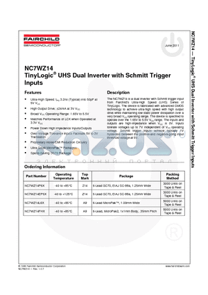 NC7WZ14L6X_11 datasheet - TinyLogic^ UHS Dual Inverter with Schmitt Trigger Inputs