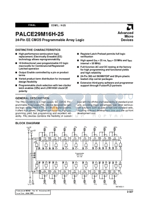 PALCE29M16H-25 datasheet - 24-Pin EE CMOS Programmable Array Logic