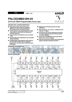 PALCE29MA16H-25JC datasheet - 24-Pin EE CMOS Programmable Array Logic